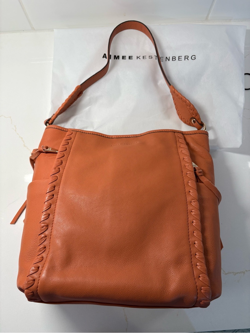 Aimee Kestenberg Orange Leather with whipstitch Bag